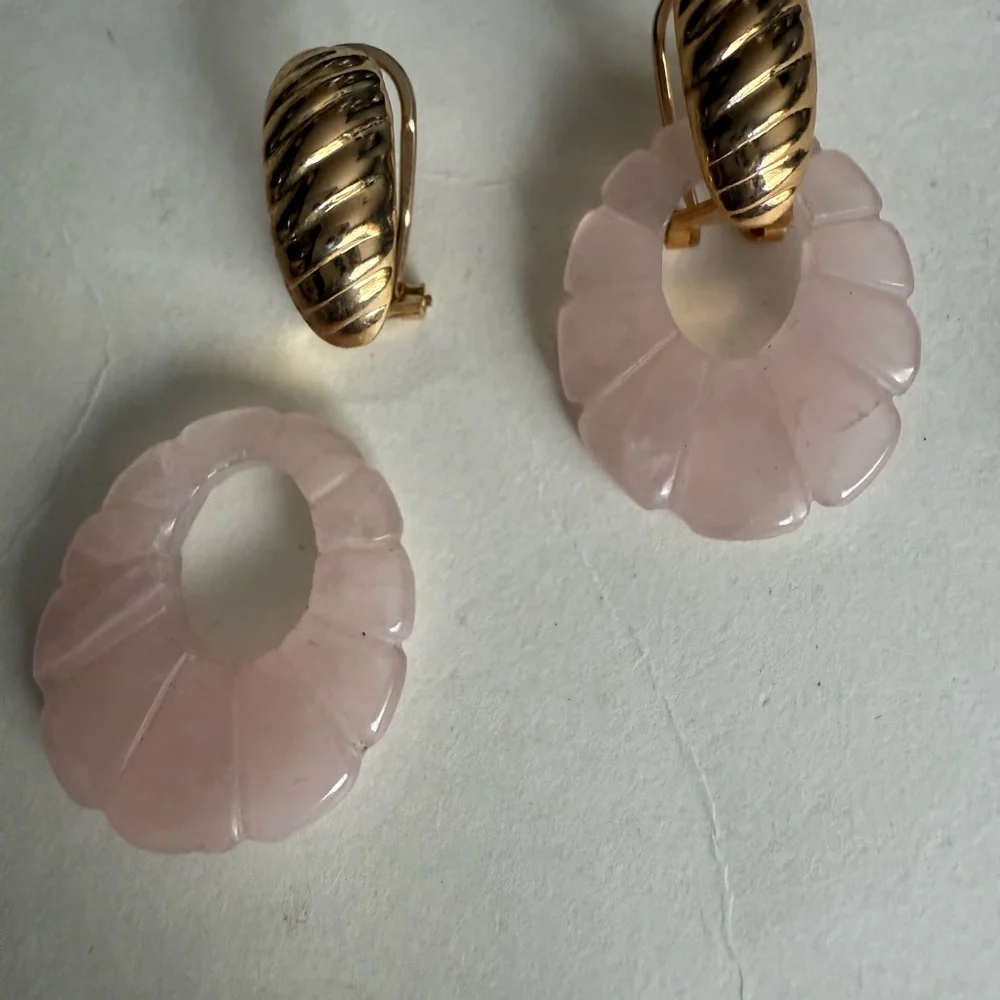 Gold and Pink Rose Quartz Convertible Earrings - Picture 6 of 11